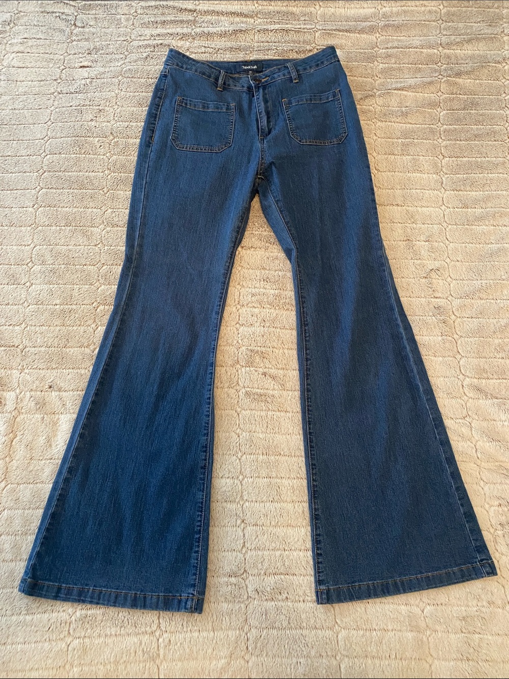 Modcloth Dark Blue Flare Jeans with Front Patch Pockets
